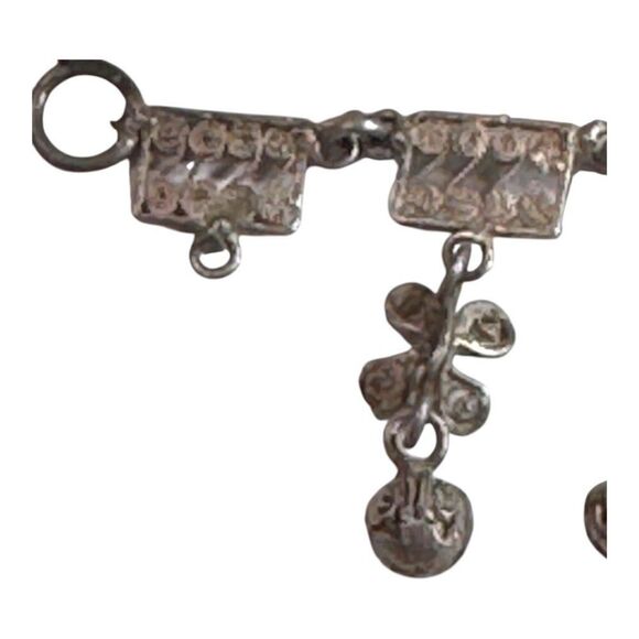 Vtg Silver-Tone Dangling Filigree Necklace Geometric Floral Motifs Hook 17" READ - Picture 6 of 8